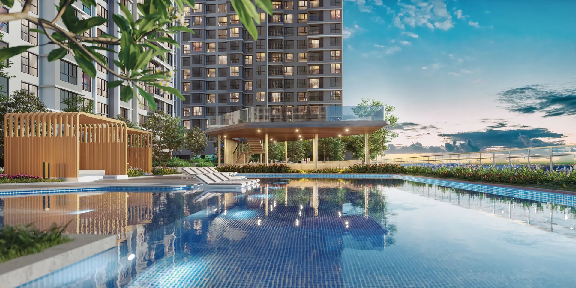 Swimming pool and landscaped leisure deck — artist's impression
